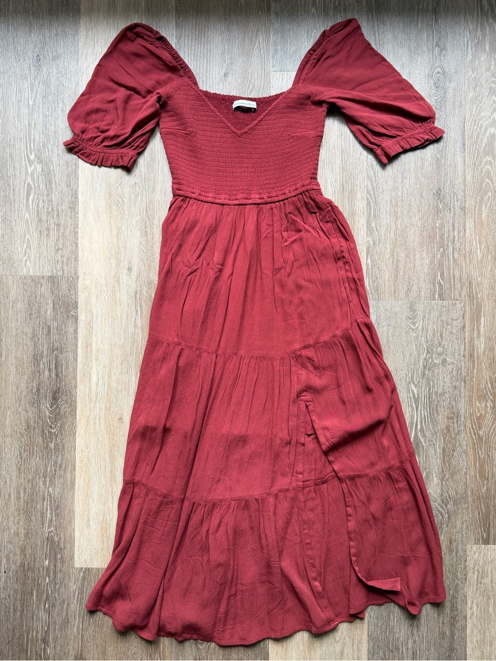 Abercrombie & Fitch Rust Red Maxi Dress with Puff Sleeves